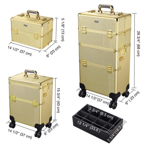 Byootique 2in1 Rolling Makeup Artist Case Lockable 4-Wheel - Image 13