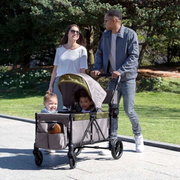 Jeep Sport All-Terrain Stroller Wagon by Delta Children - Includes Canopy, Parent Organizer, Adjustable Handlebar, Snack Tray & Cup Holders, Grey/Olive Green - Image 8