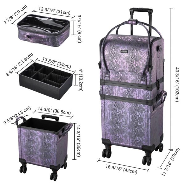 Byootique Rolling Makeup Case Snakeskin Purple Artist Travel Case - Image 8
