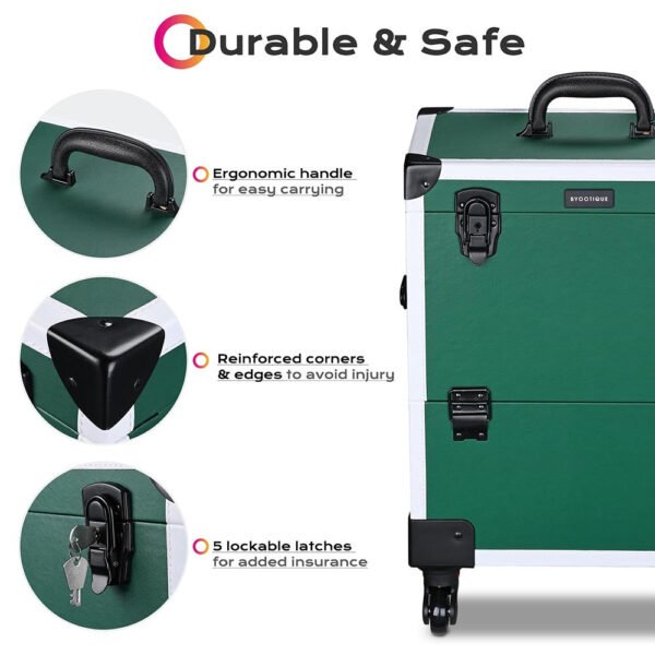 Byootique Emerald Green Makeup Case on Wheels w/ Drawer - Image 3