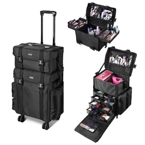 Byootique 2 in 1 Rolling Makeup Suitcase with Drawers Nylon - Image 2