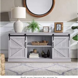 BELLEZE Modern Farmhouse TV Stand & Media Entertainment Center Console Table for TVs up to 65 Inch with Sliding Barn Door and Storage Cabinets - Truman (Stone Grey)
