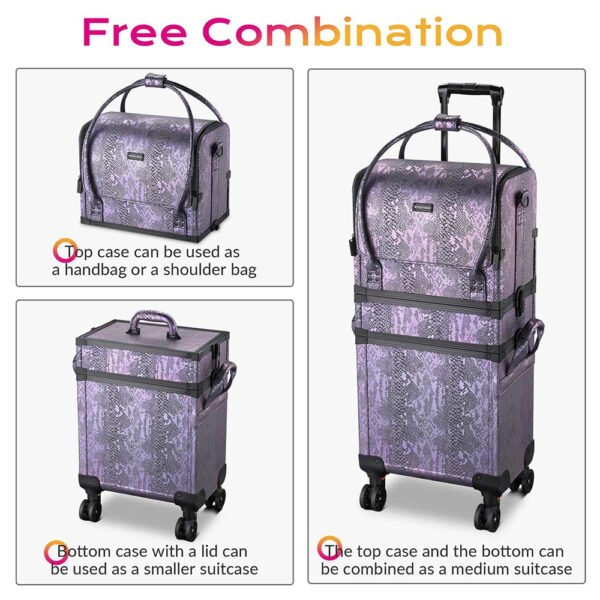 Byootique Rolling Makeup Case Snakeskin Purple Artist Travel Case - Image 4