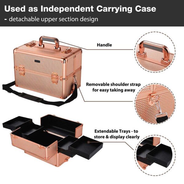Byootique 2in1 Rolling Makeup Artist Case Lockable 4-Wheel - Image 9