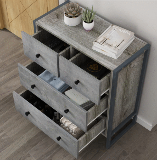 DiDuGo Wood 4 Drawer Dresser Grey Dresser with Metal Frame, Drawer Chest for Bedroom Chest of Drawers (25.2”L x 11.8”W x 29.5”H) - Image 7
