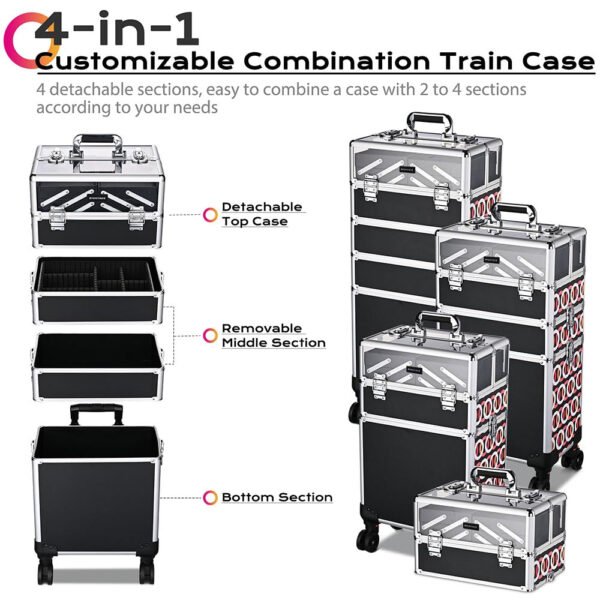 Byootique 4 in 1 Rolling Makeup Case with Circle Pattern Lockable - Image 2