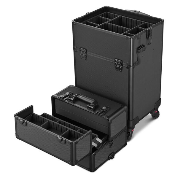 Byootique 2in1 Rolling Makeup Artist Case Lockable 4-Wheel Black - Image 3