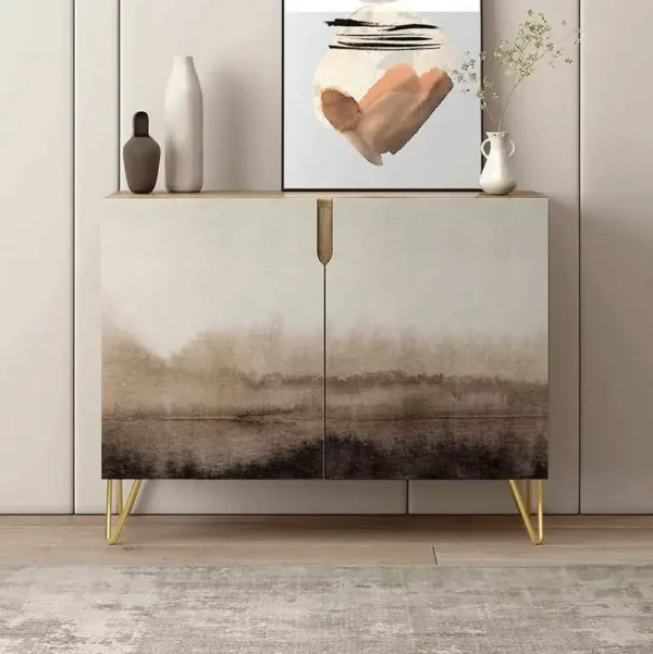 SIGNWIN Sideboard Buffet Cabinet, Kitchen Storage Cabinet with 2 Doors, Abstract Mount Landscape Pattern, Cupboard Console Table for Dining - Image 2