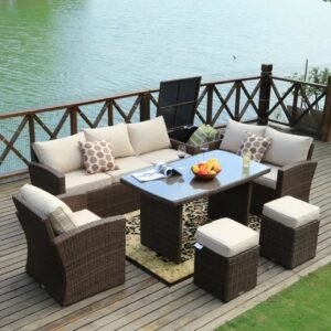 Wicker 8 - Person Garden Lounge Set with Cushions