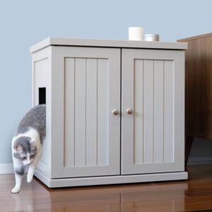 The Refined Feline Wood Cat Litter Box Enclosure Cabinet, Cottage Style